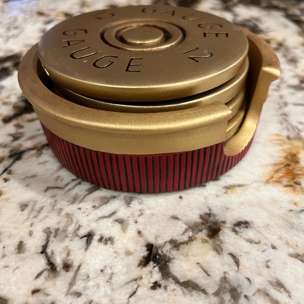 Drink Coaster Set - gold with 12 gauge text.